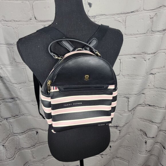 Tommy‎ Hilfiger Womens Mini Backpack Bag Pink Navy White Stripe Small Handbag - Picture 1 of 11
